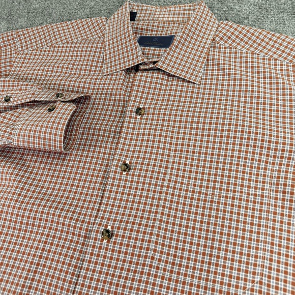 David Donahue Other - David Donahue Shirt Mens XL Orange Blue Plaid Cotton Long Sleeve Button Up
